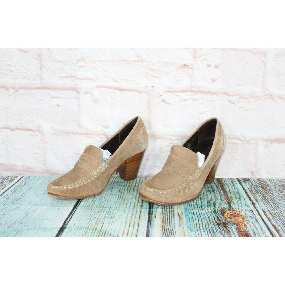 LL Bean Brown Suede Slip On Round Toe Moccasins Heeled Shoes Size 6 M - Picture 2 of 9